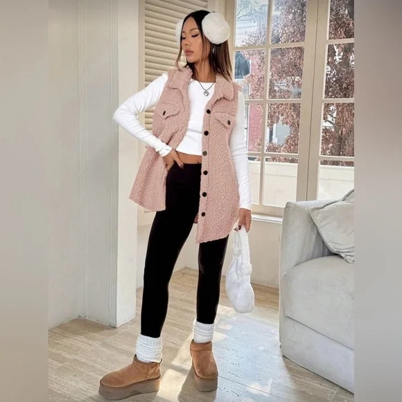 Women's Pink Sherpa Vest - Picture 5 of 11